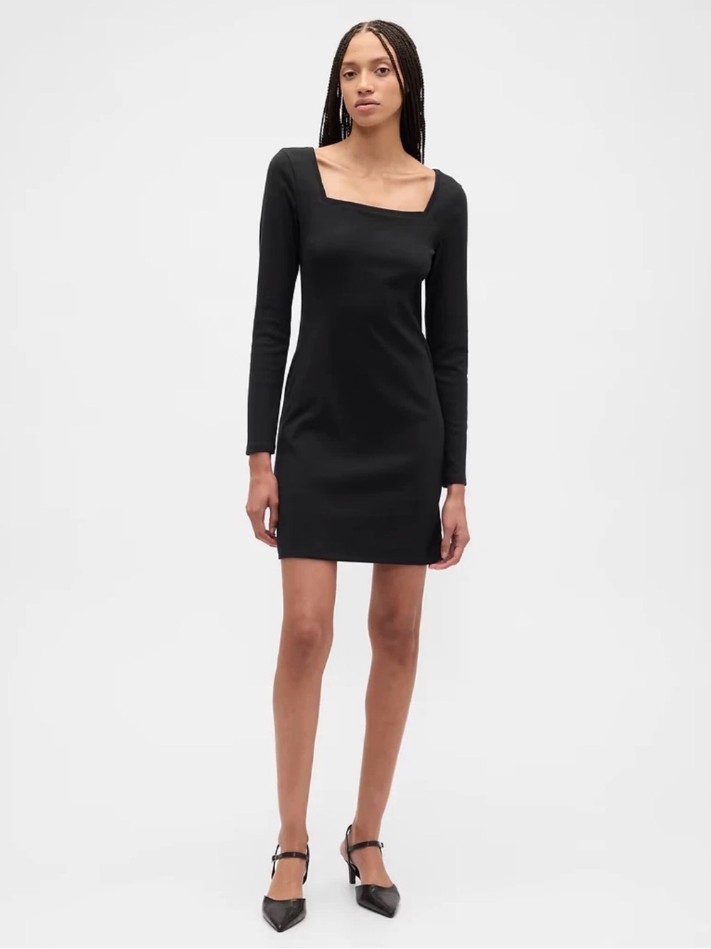 GAP Black Square-Neck Long-Sleeve Mini Dress